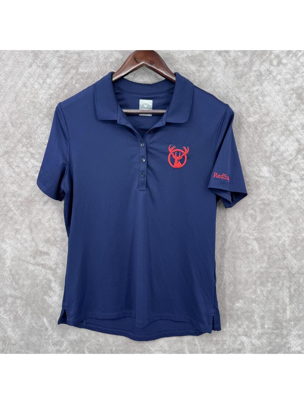 Callaway Polo Shirt Womens Large Blue RedStag Deer Logo Opti-Dri Golf Top